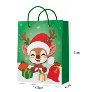 SAC PAPIER 17*12,5*6cm VERT AVEC RENNE