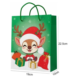 SAC PAPIER 22,5*19*10cm VERT AVEC RENNE