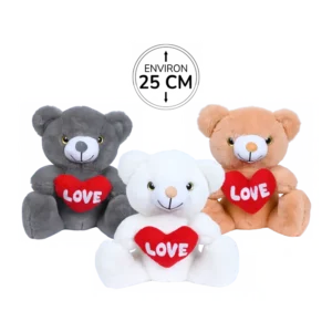 Peluche ourson de 25cm avec un cœur marqué love