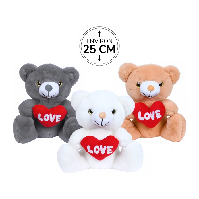 Peluche ourson de 25cm avec un cœur marqué love