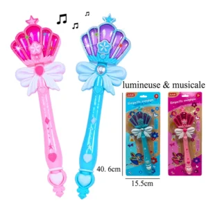 Jouet baguette musicale et lumineuse 2 coloris (bleu et rose), taille carte : 40,6cm de haut et 15,5cm de large
