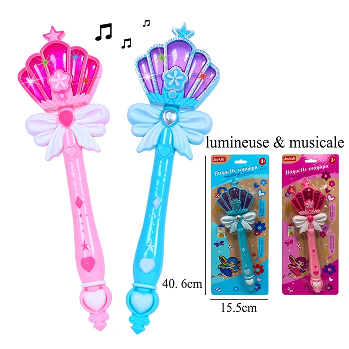 Jouet baguette musicale et lumineuse 2 coloris (bleu et rose), taille carte : 40,6cm de haut et 15,5cm de large