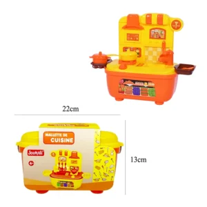 Jouet boite cuisine miniature jaune et orange, taille boite : 13cm de haut et 22cm de large
