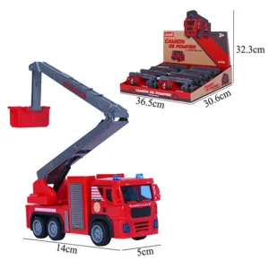 Jouet camion de pompier, taille boite : 36,5cm de large, 30,6cm de profondeur et 32,3cm de haut