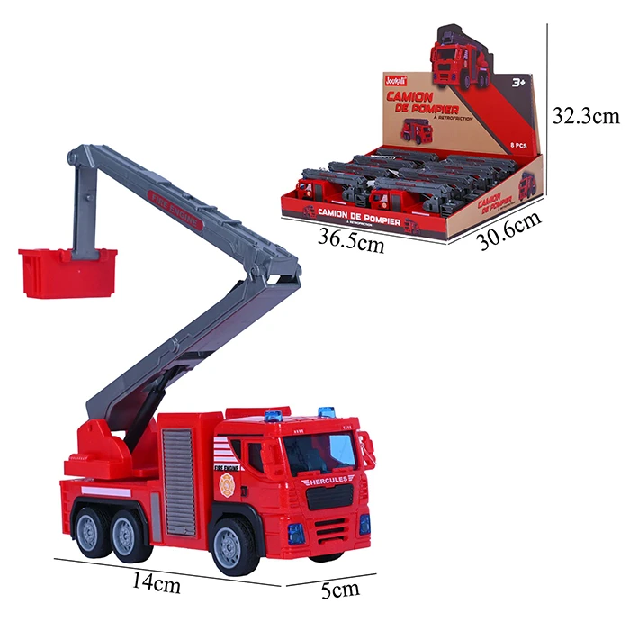 Jouet camion de pompier, taille boite : 36,5cm de large, 30,6cm de profondeur et 32,3cm de haut