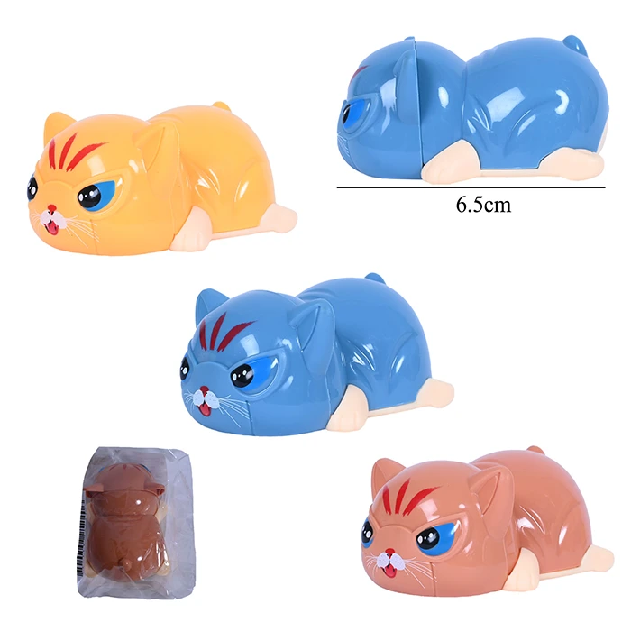 Jouet chat à roulette 3 coloris (jaune, bleu et marron), taille : 6,5cm de long