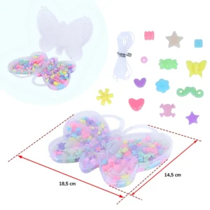 Jouet coffret perles papillon, taille coffret : 18,5cm de long et 14,5cm de large