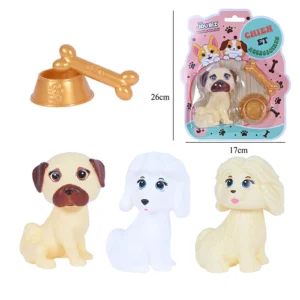 Jouet figurine chien et accessoires 3 assortis, taille carte : 26cm de haut et 17cm de large