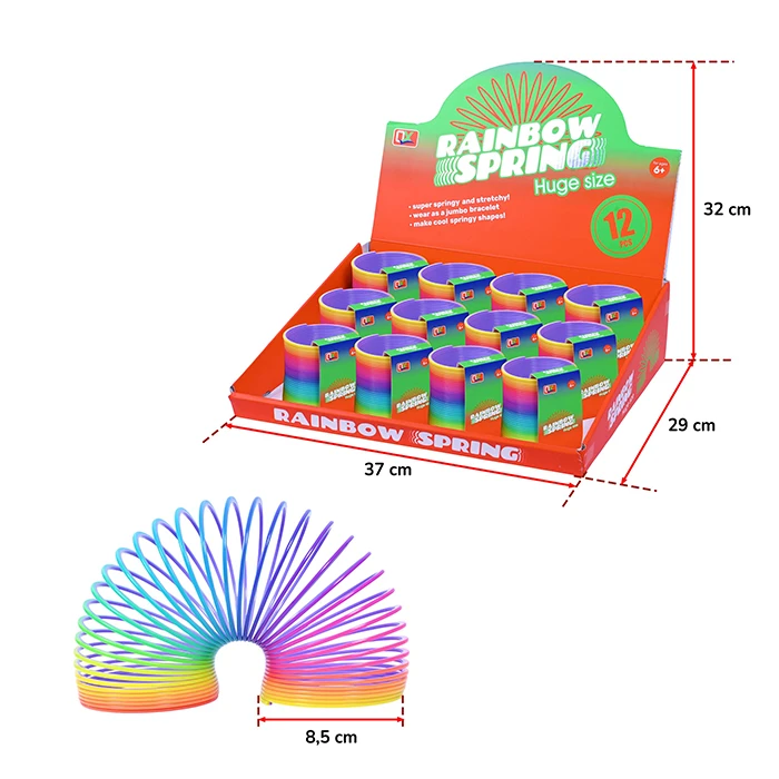 Jouet grand ressort multi couleurs avec son présentoir, taille présentoir : 37cm de large, 29cm de profondeur, et 32cm de hauteur