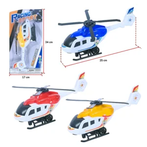 Assortiment de 3 jouets hélicoptères (bleu, jaune et rouge), taille carte : 34cm de haut et 17cm de large