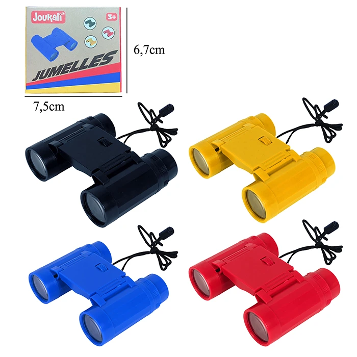 Jouet jumelles 4 coloris (noir, jaune, bleu et rouge), taille boite : 7,5cm de long et 6,7cm de haut