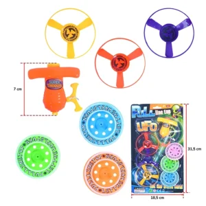 Assortiment de 2 lances toupie et de leurs disques, taille carte : 31,5cm de haut et 18,5cm de large