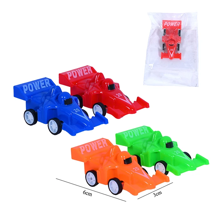 Jouet mini voiture de course 4 coloris (bleu, rouge, orange et vert), 6cm de long et 3cm de large