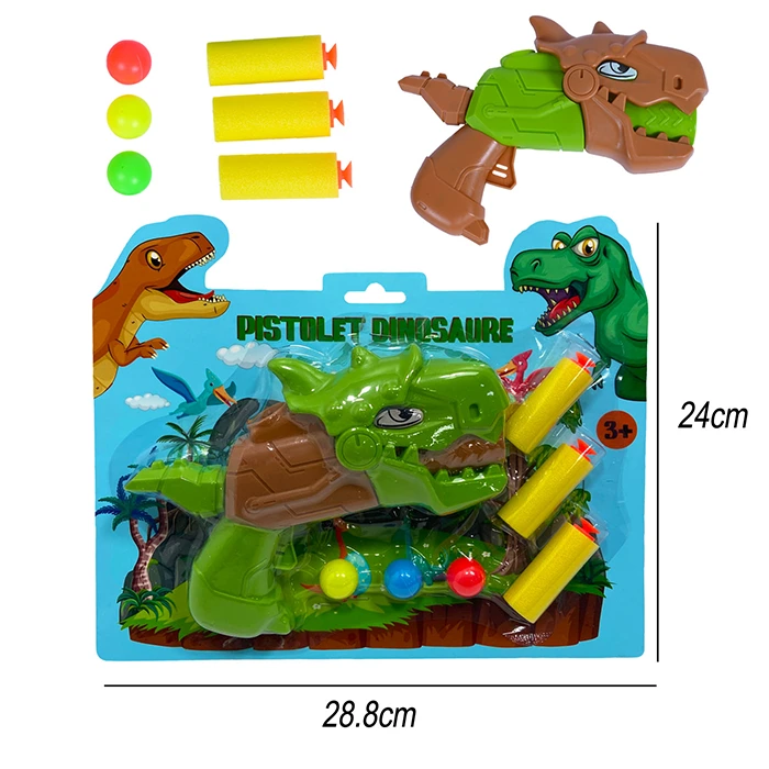 Jouet pistolet dinosaure flèches et balles 2 assortis, taille carte : 24cm de haut et 28,8cm de large