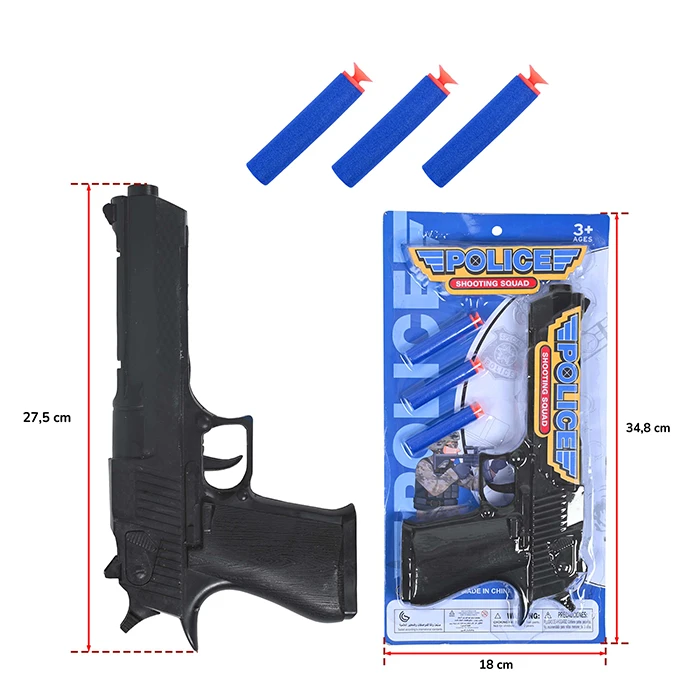 Pistolet avec flèches, taille pistolet : 27,5cm de long, taille carte : 34,8cm de long et 18cm de large