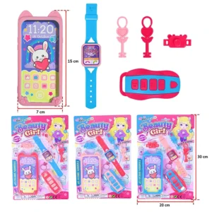Assortiment de 3 set mode montre, portable et accessoires, taille carte : 30cm de haut et 20cm de large