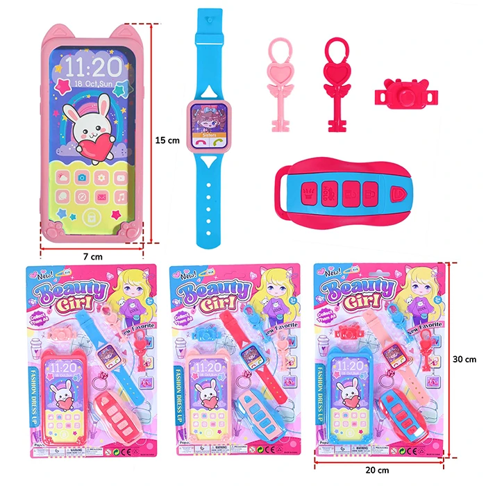 Assortiment de 3 set mode montre, portable et accessoires, taille carte : 30cm de haut et 20cm de large