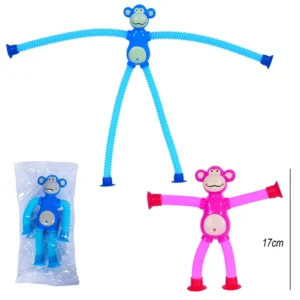 Jouet singe étirable 2 coloris (bleu et rose), taille singe non étiré : 17cm de haut