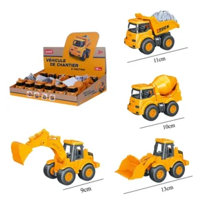 Jouet véhicule de chantier 4 assortis, taille min : 9cm, taille max : 13cm