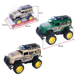 Jouet voiture 4x4 style safari 2 coloris (sable et vert), taille boite : 14,5cm de large, 24,5cm de long et 14cm de haut