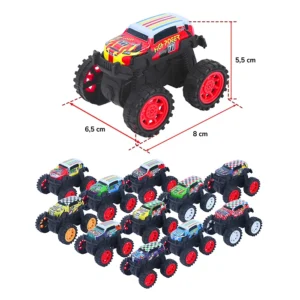 Assortiment de 12 voitures type 4x4 multi couleurs, 6,5cm de large, 8 cm de long et 5,5cm de haut