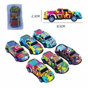 Jouet voiture à motifs multicolores, taille 8,5cm de long et 2,3cm de haut