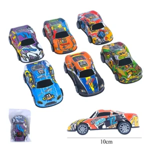 Jouet voiture de course rétro friction 6 coloris multicolores, 10cm de long