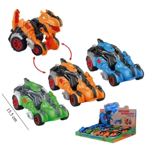 Jouet voiture dinosaure à friction 3 coloris (vert, orange et bleu), taille voiture : 15,5cm de long