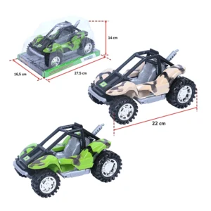 Jouet dune buggy 2 coloris (sable et vert), taille boite : 16,5cm de large, 27,5cm de long et 14cm de haut