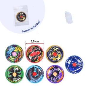 Assortiment de 7 yoyo en métal multi couleurs, 5,5 de diamètre