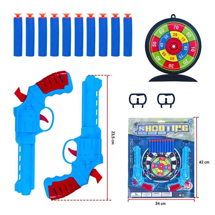 Set de 2 pistolets + 10 fléchettes + 2 viseurs + cible, taille de la carte : 42cm de long et 34cm