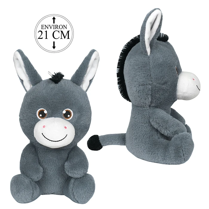 Peluche âne gris assis, 21cm de haut