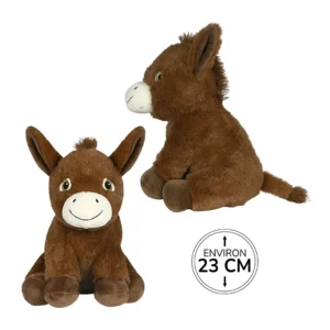 Peluche âne marron assis, 23cm de haut