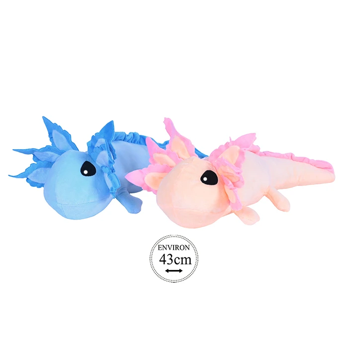 Peluche axolotl 2 coloris (bleu et rose), 43cm de long