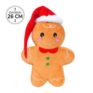 Peluche bonhomme de pain d'épice avec bonnet de Noël, 26cm de haut