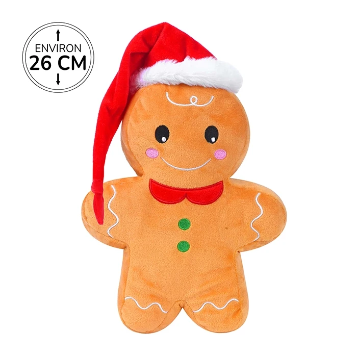 Peluche bonhomme de pain d'épice avec bonnet de Noël, 26cm de haut