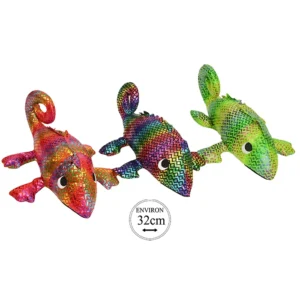 Peluche caméléon brillant 3 coloris multicolores, 32cm de long