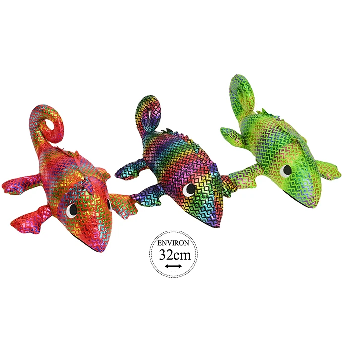 Peluche caméléon brillant 3 coloris multicolores, 32cm de long