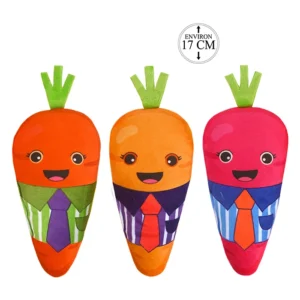 Peluche carotte habillée 3 coloris (orange, jaune et rose), 17cm de haut