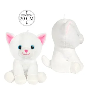 Peluche chat blanc assis, 20cm de haut