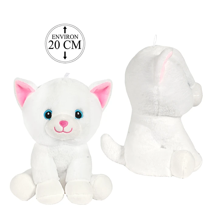 Peluche chat blanc assis, 20cm de haut