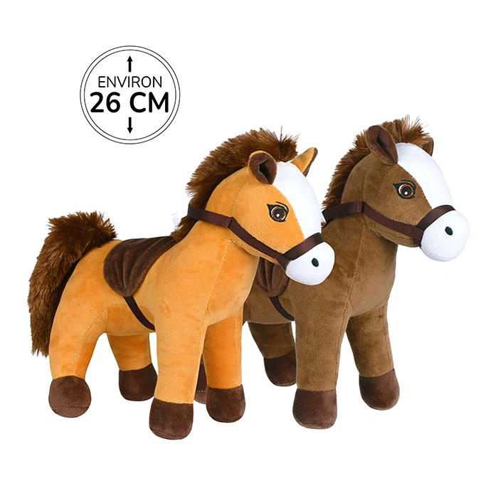 Peluche cheval 2 assortis (marron clair et marron foncé) 26cm de haut