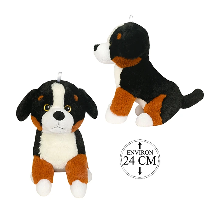 Peluche chien bouvier bernois assis, 24cm de haut