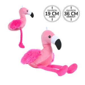 Peluche flamant rose, 19cm assis et 36cm debout