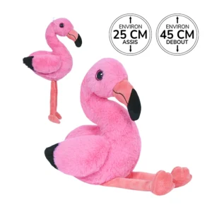 Peluche flamant rose, 25cm assis et 45cm debout