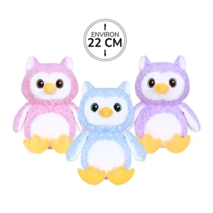 Peluche hibou 3 coloris (rose, bleu et violet), 22cm de haut