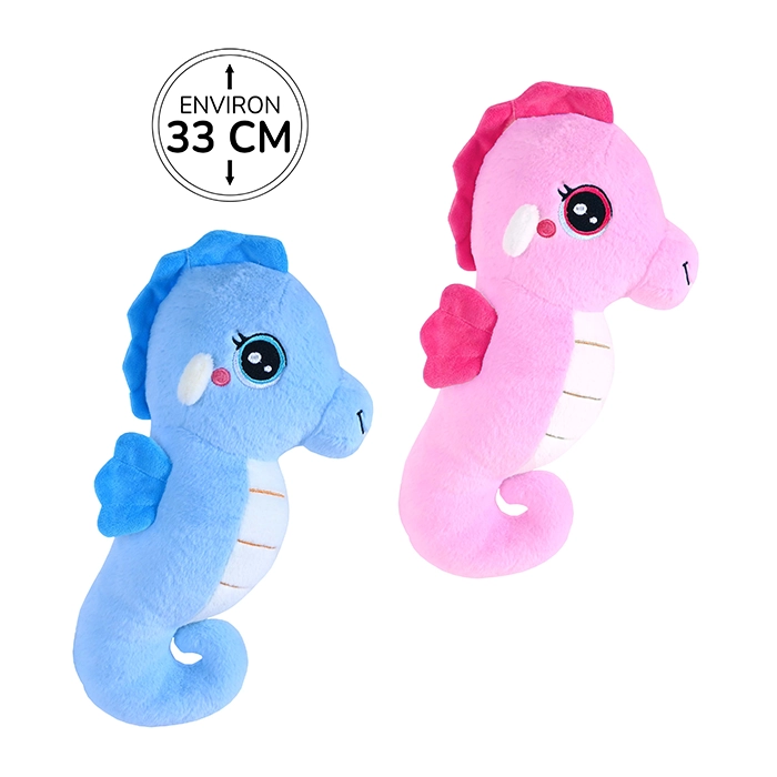 Peluche hippocampe 2 assortis (bleu et rose), 33cm de haut
