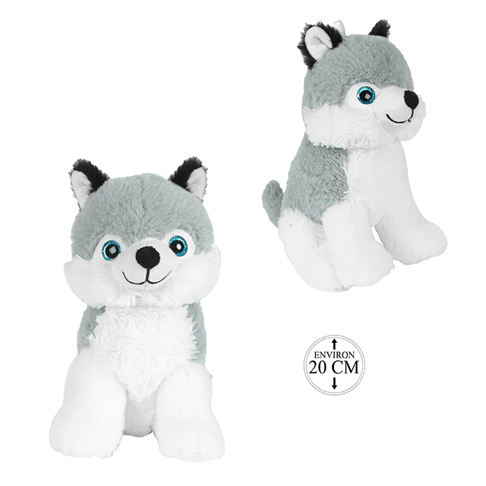 Peluche husky assis, 20cm de haut