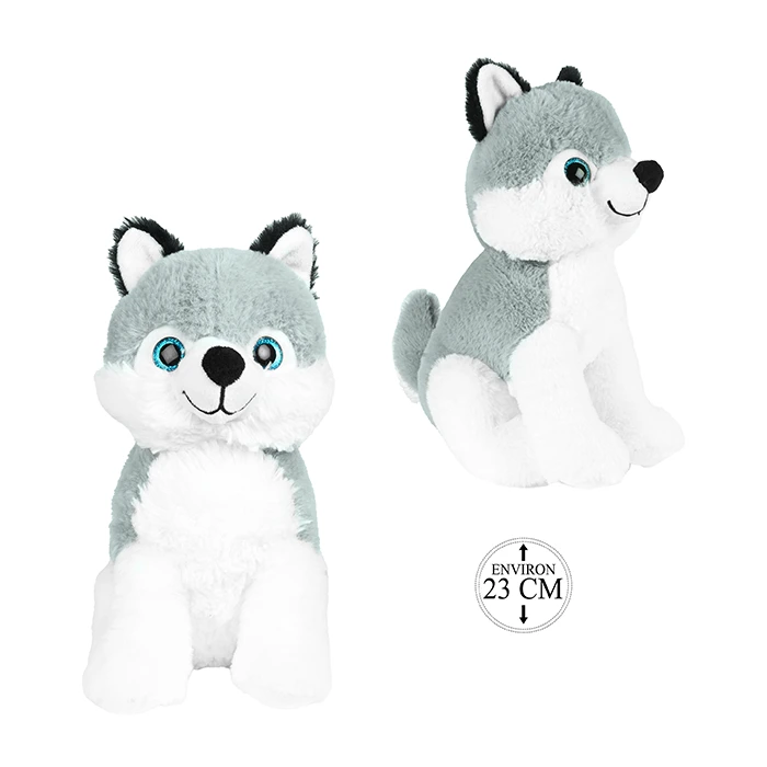 Peluche husky assis, 23cm de haut