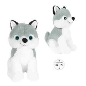 Peluche husky assis, 28cm de haut